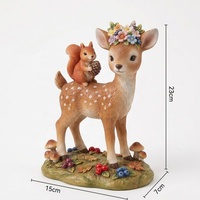 Figur Hewan Hutan Resin Kustom, Rusa Imut dengan Tupai & Mahkota Bunga, Ornamen Kerajinan Meja untuk Musim Gugur, Thanksgiving, Natal