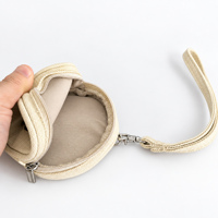 Dompet Kecil dari Kain Katun Alami dengan Cetakan Sablon, Bentuk Lingkaran dengan Ritsleting dan Tali Pergelangan Tangan untuk Souvenir Pesta Anak