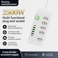 Multiprise Brésilienne NBR 14136 10A en Cuivre avec 5 Prises, 4 Ports USB et Bouton d'Interrupteur Principal – Hub de Charge Standard Brésilien