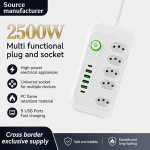 Regleta de Enchufes Brasileña NBR 14136 10A con 5 Tomas de Corriente, 4 Puertos USB y Botón de Interruptor Maestro - Centro de Carga Estándar Brasileño - Product Image 2