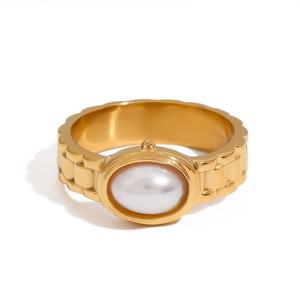 Bague Hip Hop tendance en acier inoxydable 316 plaqué or 14 carats avec perle en forme de pépite, tailles 6, 7, 8 pour hommes et femmes - Product Image 3