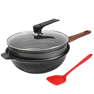 Olla de Cocina ESLITE LIFE de Aluminio Precurado con Doble Asa y Tapa de Madera, Logotipo de Metal y Vidrio - Product Image 1