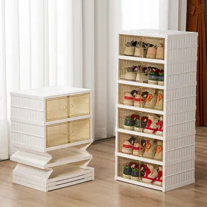 Neues Upgrade Klare faltbare zusammen klappbare Kunststoff-Schuh ablage Box Schuh regal Schrank Organizer für zu Hause