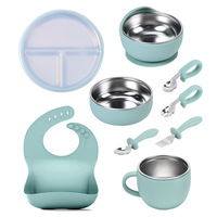 Assiettes et bols en silicone et acier inoxydable sans BPA pour enfants, vaisselle pour bébés et enfants, 10 pièces, ensemble écologique, compatible micro-ondes