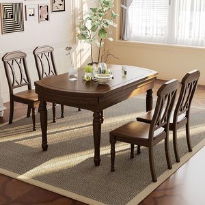 Juego de mesa y sillas de comedor de madera maciza estilo rústico americano, 6 piezas, extensible, para uso doméstico en el comedor. - Product Image 2