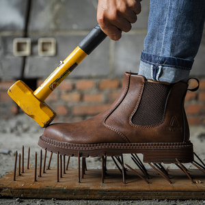 Aterproof-botas de seguridad de cuero y goma para hombre, calzado de trabajo con punta de acero, sin encaje - Product Image 3