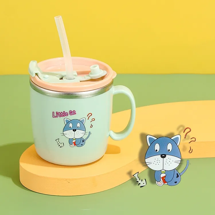 Hot Selling Popular 304 Stainless Steel Kids Drink Water Bottle 280ml Cute School Cartoon Milk Cup for baby children mugs