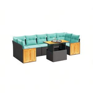 D0100XF6WLT Set Divano da Esterno a 8 Pezzi in Polyrattan Nero con Cuscini, Arredamento da Giardino Elegante - Product Image 1