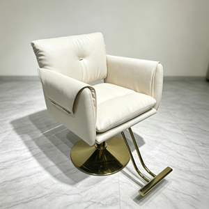 Fauteuil de Barbier Hydraulique Rembourré Crème, Chaise de Coiffure Pivotante avec Repose-Pieds pour Salon de Coiffure - Product Image 1