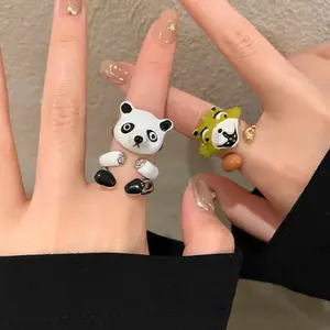 2023 desain unik baru cincin pembuka jari indeks rubah kecil untuk wanita anak perempuan lucu cincin Panda lucu hadiah perhiasan