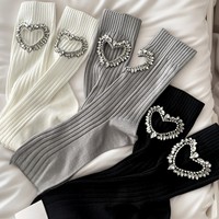 Chaussettes pour femmes tendance, style européen de luxe, chaussettes Kpop, décoration en dentelle en forme de cœur, chaussettes fines en coton pour femmes, printemps-été
