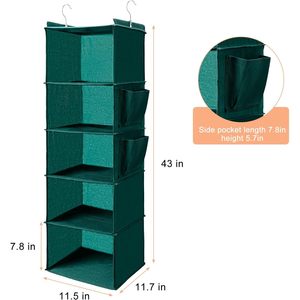 Organisateur de placard suspendu à 5 niveaux avec 2 poches latérales, rangement pliable pour derrière la porte ou à l'angle du mur, vert - Product Image 3