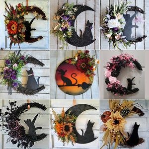 Guirnalda de Halloween con diseño de gato lunar, decoración colgante personalizada para puerta con rama seca, anillo de guirnalda de gatitos, decoración de ambiente para fiestas y paredes - Product Image 2