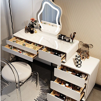 Table de maquillage moderne pour chambre à coucher avec miroir éclairé et grands tiroirs de rangement