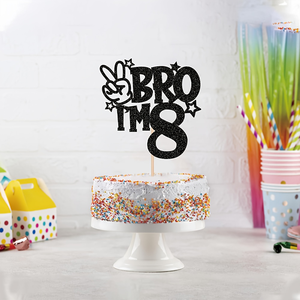 Adorno de Pastel Negro con Purpurina, Diseño de Mano de la Paz y Estrella, Decoración para Fiesta de Cumpleaños Número 8 para Niños - Product Image 1