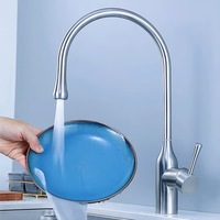 Robinet de cuisine monotrou à col de cygne haute portée en acier inoxydable 304 nickel brossé, eau chaude et froide, à poser sur évier