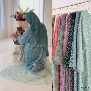 Habib Dubai da donna modesto Abaya aperto modesto Set traspirante pieno di perline in pizzo Kimono Abaya Robe all'ingrosso abbigliamento islamico - Product Image 5