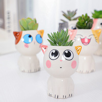 K173 Petits pots de fleurs créatifs en céramique en forme de cactus avec trou de drainage, décoration de bureau, support pour plantes succulentes, pots mignons en forme de chat