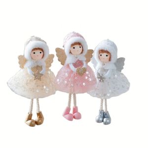 Customizable Size High Quality Winter Mesh Plush Angel Hat Pendant Handmade Waterproof Eco-friendly 3-Color Christmas Tree - Product Image 1