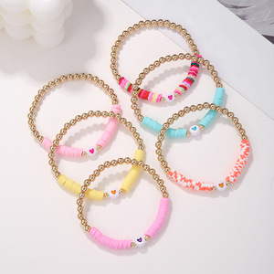 <b>Beaded</b> <b>Bracelet</b> Set 6Pcs Colorful Polymer Clay Heart Women Gift Fashion Jewelry - Product Image 3