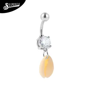 Superstar Hot Sale Navel Body Piercing Jewelry 316L Surgical Steel Round Zircon Yellow Shell Decoration Belly Button Ring