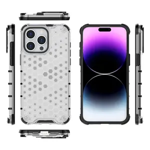 Pour iPhone 15 Pro Max Antichoc TPU PC Téléphone Cas Transparent En Nid D'abeille étui Pour iPhone 7 8 Plus 11 12 13 14 Mobile Couverture Cas