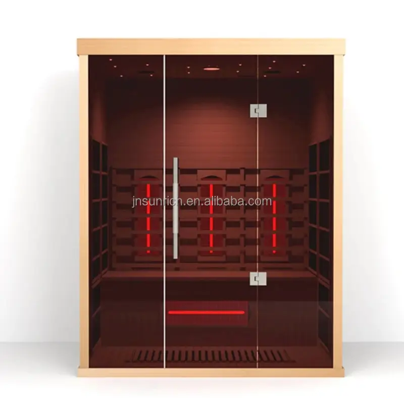 غرفة ساونا داخلية بالأشعة تحت الحمراء منخفضة emf مزودة بمصنع ساونا 3 أشخاص زجاج قهوة