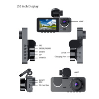 Dashcam Écran IPS de 2 Pouces Full HD 1080P Grand Angle 140 Degrés 3 Objectifs Enregistrement en Boucle Étanche Caméra DVR Avant et Arrière pour Voiture