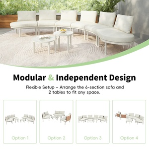 Ensemble de canapés modulaires d'extérieur en rotin tressé PE beige, 8 pièces, moderne, pour jardin et terrasse, en forme de demi-<span class=keywords><strong>lune</strong></span> - Product Image 3