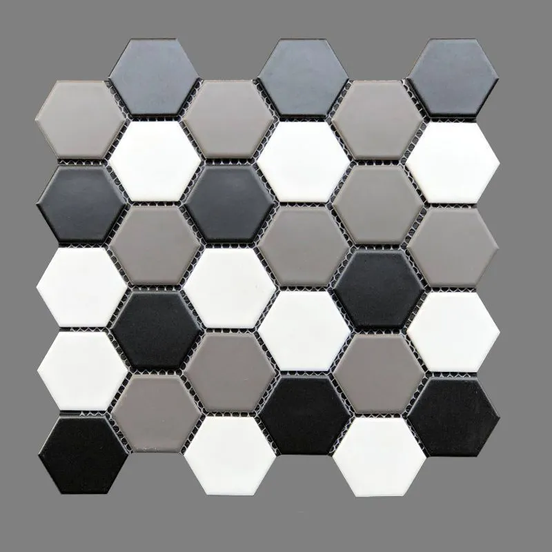 high quality Nonslip China supplier Glossy Surface Kitchen Backsplash Glass Glossy Hexagon Mosaic Porcelain Vitrified Tile