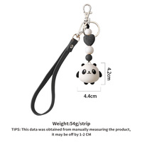 Porte-clés décapsuleur en caoutchouc de luxe personnalisé avec motif panda, perles en pierre de lave en forme de cœur, bracelet porte-clés étanche personnalisé avec animal