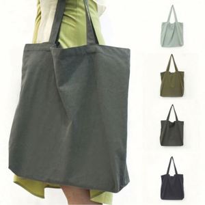 Sacs fourre-tout réutilisables en toile de coton et lin, couleur unie Morandi, décontractés, personnalisés, pour la plage et les courses - Product Image 4