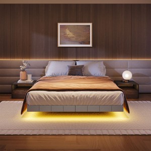 Hoopro cơ sở giường nổi, đầy đủ/Nữ Hoàng/Vua Kích thước khung giường với đèn LED và Trạm Sạc, bọc nền tảng khung giường - Product Image 6