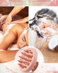 Brosse de massage du cuir chevelu compacte personnalisable avec logo, coussinets ventilés et poils en silicone doux pour l'élimination des pellicules - Product Image 4