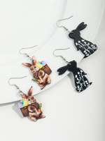 Populaire nouveau mignon fleurs coloré nain oreilles de lapin dessin animé bambou panier carotte oeuf pâques cadeau acrylique goutte boucles d'oreilles bijoux