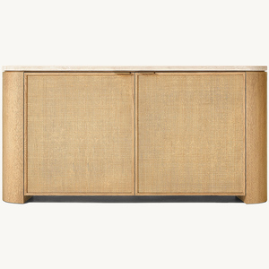 サイドボードブッフェットキャビネットモダンなSoolidウッド2ドアアクセントラタンキャビネット収納付き - Product Image 5