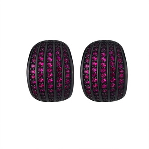Fashion Jewelry Eco-friendly Copper Black Gold Plated Anti Tarnish Micro Pave 8*8mm Red Zircon Black <b>Stud</b> <b>Earrings</b> for Women - Product Image 1