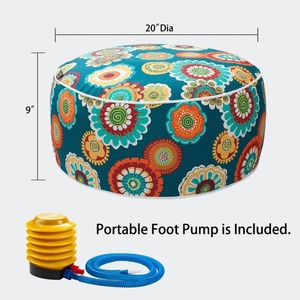PVC Indoor/Outdoor Inflatable Stool Ottoman <b>Pouf</b> 20*20*9 Inch Water Repellent Round Footrest Footstool with Foot Pump - Product Image 2
