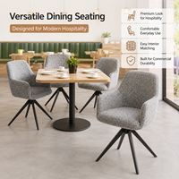 Fauteuil de salle à manger en tissu tressé motif étain avec dossier incurvé et base métallique à quatre branches pour café, boulangerie et pâtisserie