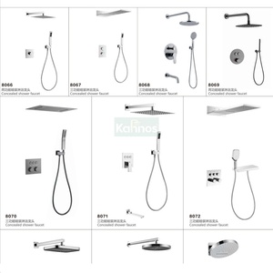 Mitigeur de douche mural noir et or en acier inoxydable avec pommeau de douche pluie en céramique, robinet de lavabo monocommande encastré moderne - Product Image 2