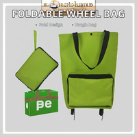 Sac de courses pliable pratique en tissu Oxford avec poignées, roues, poignée en sangle PP, fermeture éclair, couleur unie, taille moyenne