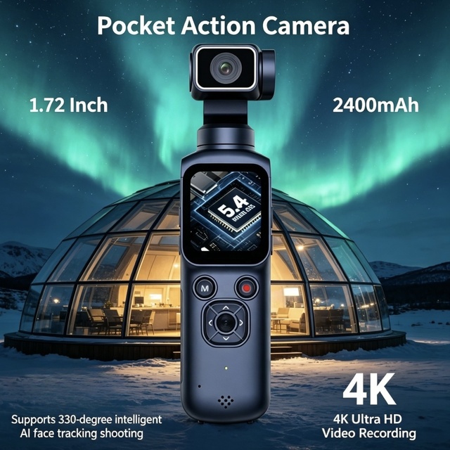 Handheld Gimbal Camera 4K Pocket Camera WiFi 1.72 Inch Vlog Video Camera Pocket Action Camera Camcorder with Face Tracking