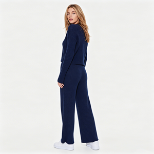 Ensemble de pyjama personnalisé en coton biologique pour femme adulte, imprimé uni, manches longues, doux, pour l'automne, vêtements de nuit et de détente - Product Image 2