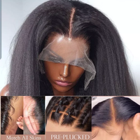 Perruque Lace Front 13x6 Cheveux Humains Yaki Lisses HD Transparente avec Raie Extra Large Sans Colle Pré-Plumée pour Femmes Noires