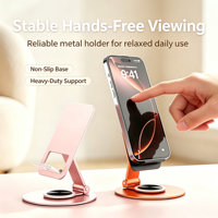 Support de téléphone pliable pour bureau, rotatif à 360°, double charnière, réglable, rose et bleu, cadeau pour filles, pour téléphones et tablettes