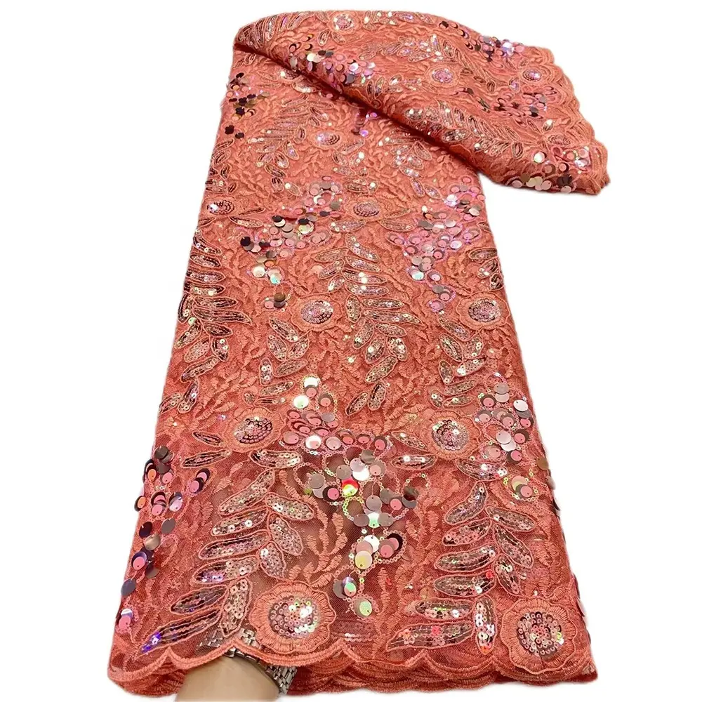 Tessuto di pizzo di paillettes di lusso con perline materiale di alta qualità maglia francese svizzero voile ricamo sequenza tessuto pizzo per abito da festa