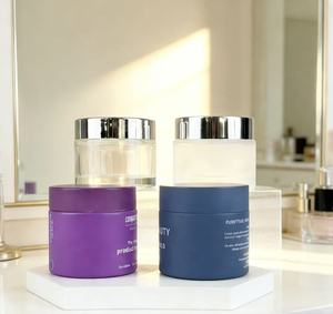 Factory Price Frosted purple Empty Glass Jar Silk Screen 30g 50g 100g <b>clear</b> Frosted Glass Jar with Glossy Silver Lid - Product Image 1