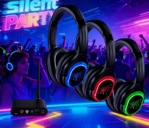 Émetteur Uhf <span class=keywords><strong>Écouteurs</strong></span> sans fil OEM personnalisés <span class=keywords><strong>Écouteurs</strong></span> sans fil HiFI RF998B Logo personnalisé Disco silencieuse pour casque de fête - Product Image 5