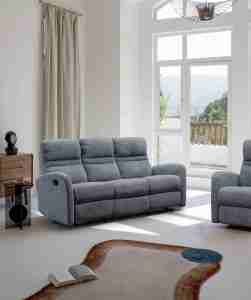 Modern Gray Fabric Manual Recliner <b>Sofa</b> Three Seater Upholstered Lounge Couch For Living Room Home Furniture - Product Image 3