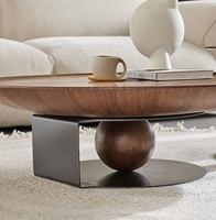 Table basse ronde européenne en bois massif de couleur noyer avec centre en verre exquis Design moderne pour le salon